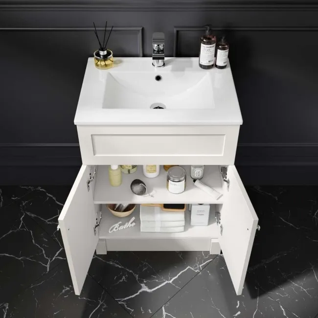 Milos Cotton White Combination Vanity Basin and Houston Toilet 1100mm - Chrome Handles