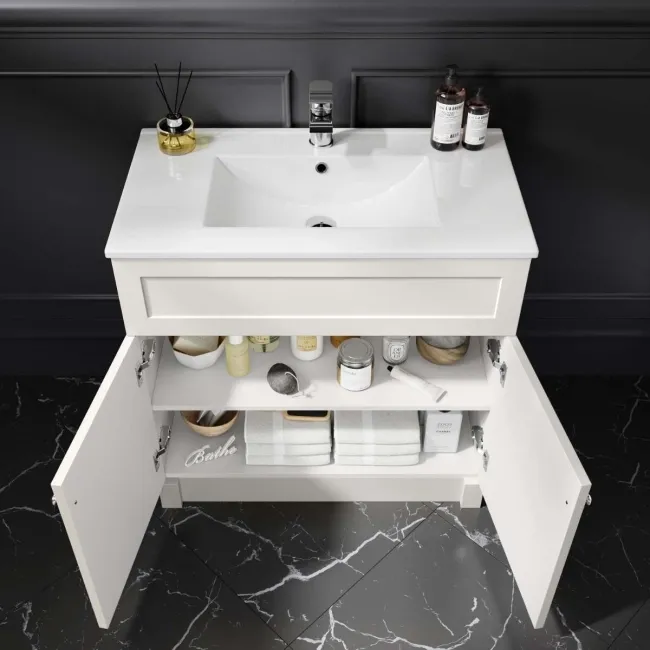 Milos Cotton White Combination Vanity Basin and Houston Toilet 1300mm - Chrome Handles