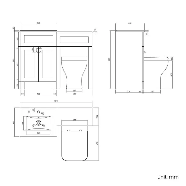 Milos Fog Grey Combination Vanity Basin and Houston Toilet 1000mm - Chrome Handles