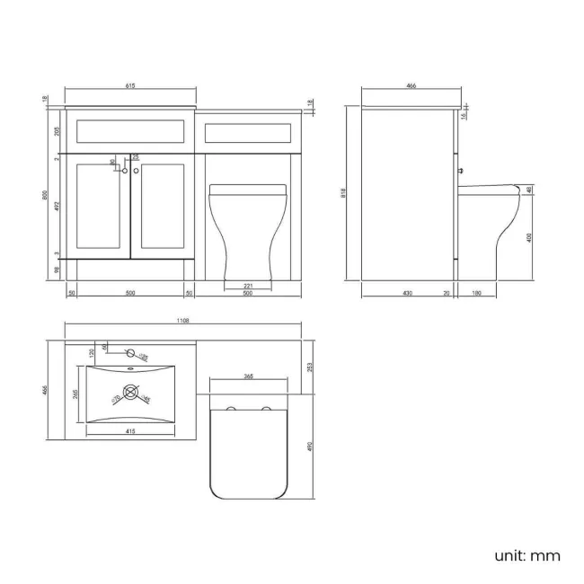 Milos Fog Grey Combination Vanity Basin and Houston Toilet 1100mm - Chrome Handles