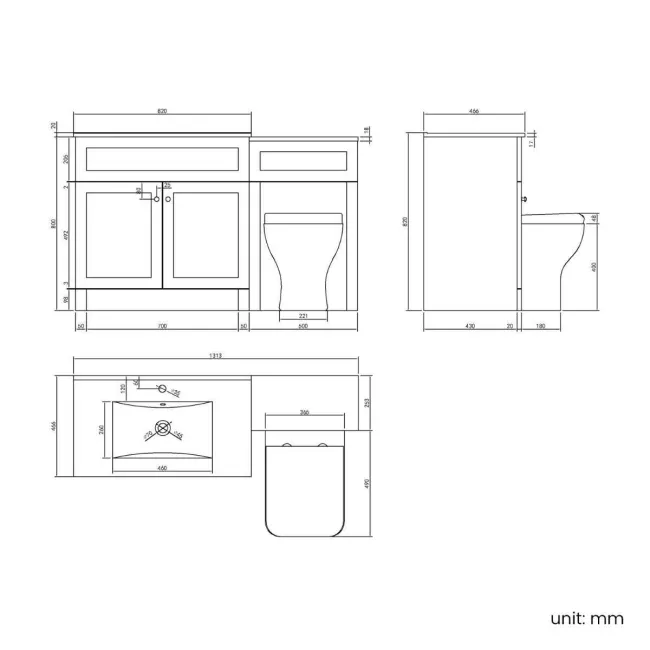 Milos Fog Grey Combination Vanity Basin and Houston Toilet 1300mm - Chrome Handles