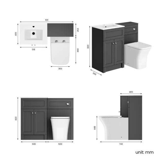 Milos Slate Grey Combination Vanity Basin and Houston Toilet 1000mm - Chrome Handles