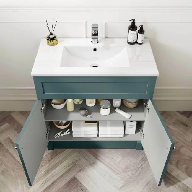 Milos Mystic Green Combination Vanity Basin and Houston Toilet 1300mm - Chrome Handles