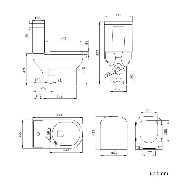 Trent Stone Grey Cloakroom Wall Hung Basin Vanity 400mm and Toilet Set