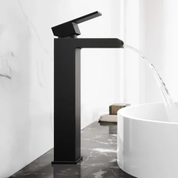 Avon Matt Black Waterfall High Rise Basin Mixer Tap