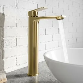 Lune Brushed Brass High Rise Basin Mixer Tap