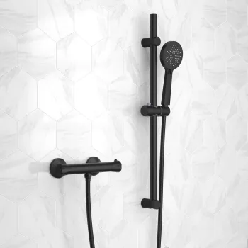 Lismore Matt Black Round Thermostatic Bar Shower Set