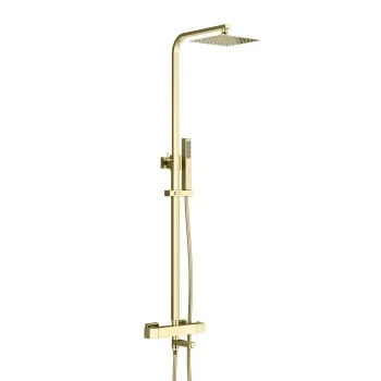 Skye Square Brushed Brass Thermostatic Bath Filler Shower Set