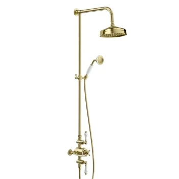 Nevis Brushed Brass Traditional Thermostatic Shower Set with Hand Shower