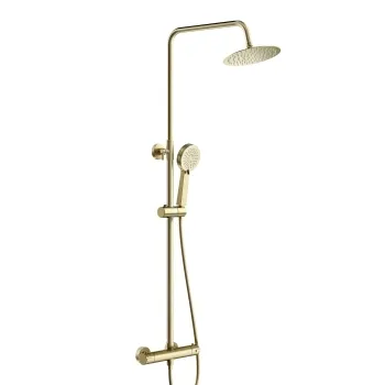Brushed Brass Round Thermostatic Shower