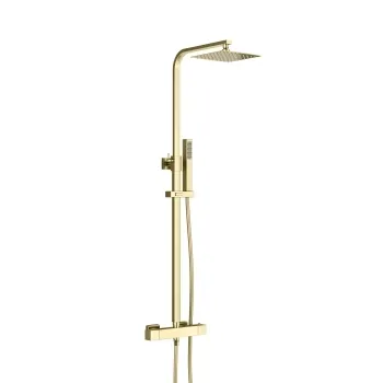 Brushed Brass Square Thermostatic Shower