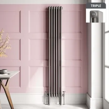 Athens Stone Grey Triple Column Vertical Traditional Radiator 1800x290mm