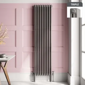 Athens Stone Grey Triple Column Vertical Traditional Radiator 1800x470mm