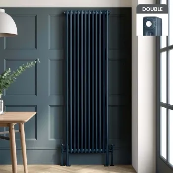 Athens Inky Blue Double Column Vertical Traditional Radiator 1800x560mm