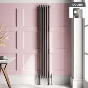 Athens Stone Grey Double Column Vertical Traditional Radiator 1800x290mm
