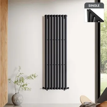 Marbella Matt Black Single Oval Panel Radiator 1600x480mm