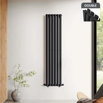 Marbella Matt Black Double Oval Panel Radiator 1600x360mm