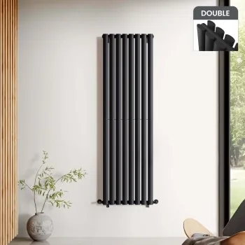 Marbella Matt Black Double Oval Panel Radiator 1600x480mm