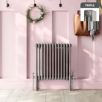 Athens Stone Grey Triple Column Horizontal Traditional Radiator 600x605mm