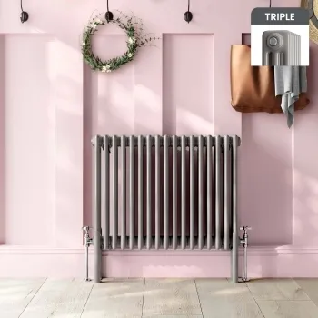 Athens Stone Grey Triple Column Horizontal Traditional Radiator 600x785mm