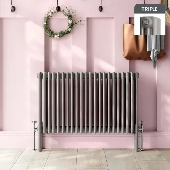 Athens Stone Grey Triple Column Horizontal Traditional Radiator 600x1010mm