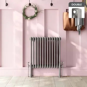 Athens Stone Grey Double Column Horizontal Traditional Radiator 600x605mm