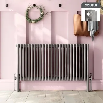 Athens Stone Grey Double Column Horizontal Traditional Radiator 600x1190mm