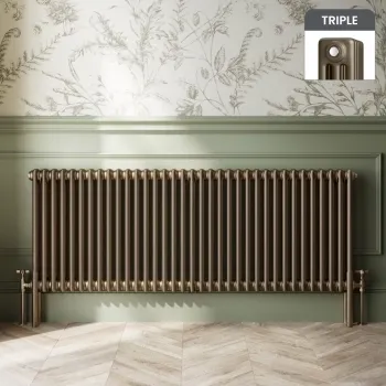 Athens Antique Gold Triple Column Horizontal Traditional Radiator 600x1595mm