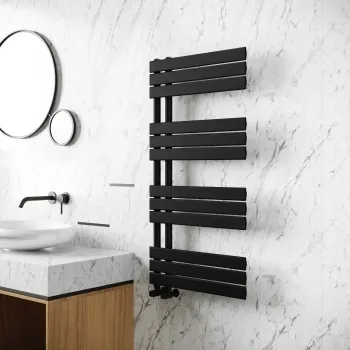 Seville Matt Black Designer Flat Panel Heated Towel Rail 1200x600mm
