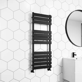 Santorini Matt Black Flat Panel Heated Towel Rail 1200x450mm