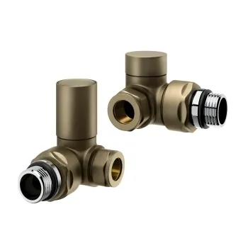Antique Gold Angled Radiator Valves and lockshield pack (Pair) Standard 15mm