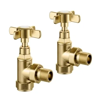 Brushed Brass Angled Traditional Manual Radiator Valves (Pair) Standard 15mm