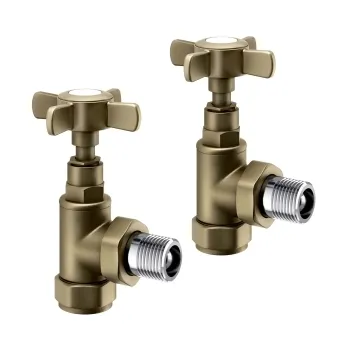 Antique Gold Angled Traditional Manual Radiator Valves (Pair) Standard 15mm