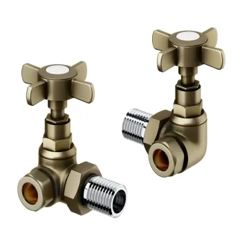 Antique Gold Corner Traditional Manual Radiator Valves (Pair) Standard 15mm