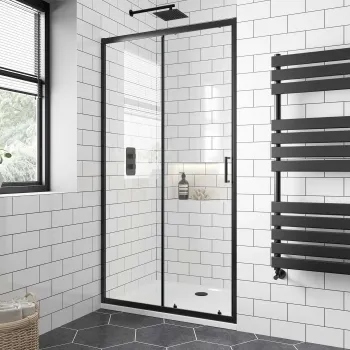 London Matt Black 6mm Sliding Shower Door 1000mm