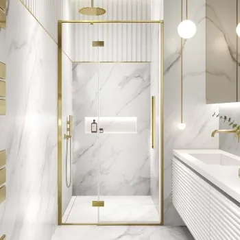 Helsinki Brushed Brass Premium Easy Clean 8mm Hinged Shower Door 1100mm
