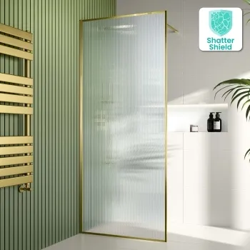 Munich Fluted Effect Brushed Brass Easy Clean 8mm Wet Room Shower Glass Panel 700mm