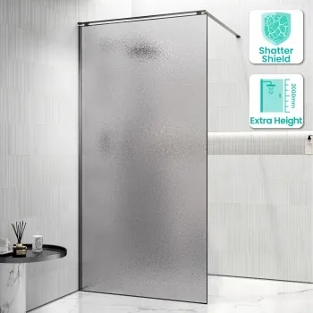 Lyon Gunmetal 8mm Laminated Wet Room Shower Glass Panel with Grey Frost Pattern 900mm