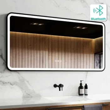 Olivia Black Framed Illuminated LED Mirror With BLUETOOTH Speaker 600x1200mm