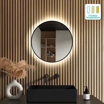 Mollie Black Framed Round Backlit llluminated LED Mirror 500mm 