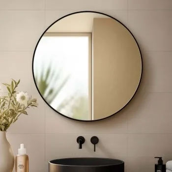 Essence Black Framed Round Bathroom Mirror 800mm