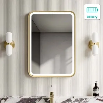 Olivia Battery Operated Brushed Brass Illuminated LED Mirror 700x500mm
