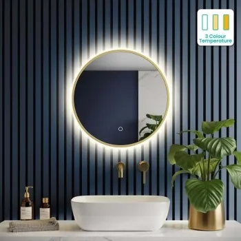 Mollie Brushed Brass Round Backlit Illuminated LED Mirror 500mm