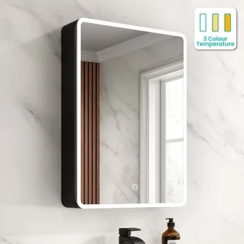 Aurora Matt Black Illuminated LED Mirror Cabinet 700x500mm