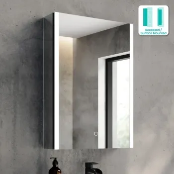 Selma Matt Black Illuminated LED Recessed Mirror Cabinet 700x500mm