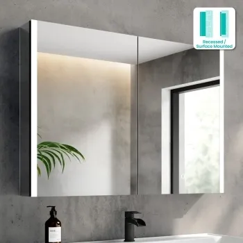 Selma Matt Black Illuminated LED Recessed Mirror Cabinet 700x1000mm