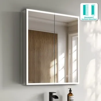Esme Matt Black Illuminated LED Recessed Mirror Cabinet 700x600mm