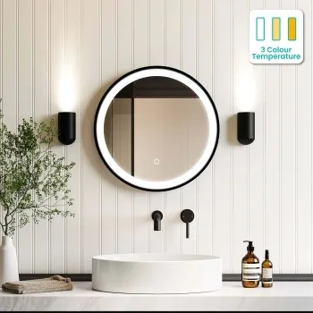Delilah Black Framed Round Illuminated LED Mirror 500mm