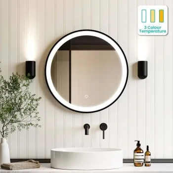 Delilah Black Framed Round Illuminated LED Mirror 600mm