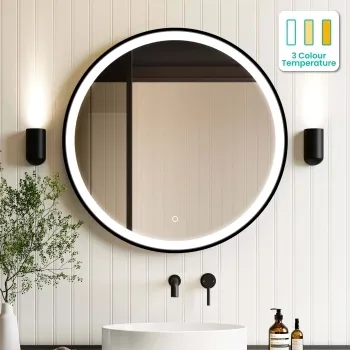 Delilah Black Framed Round Illuminated LED Mirror 800mm